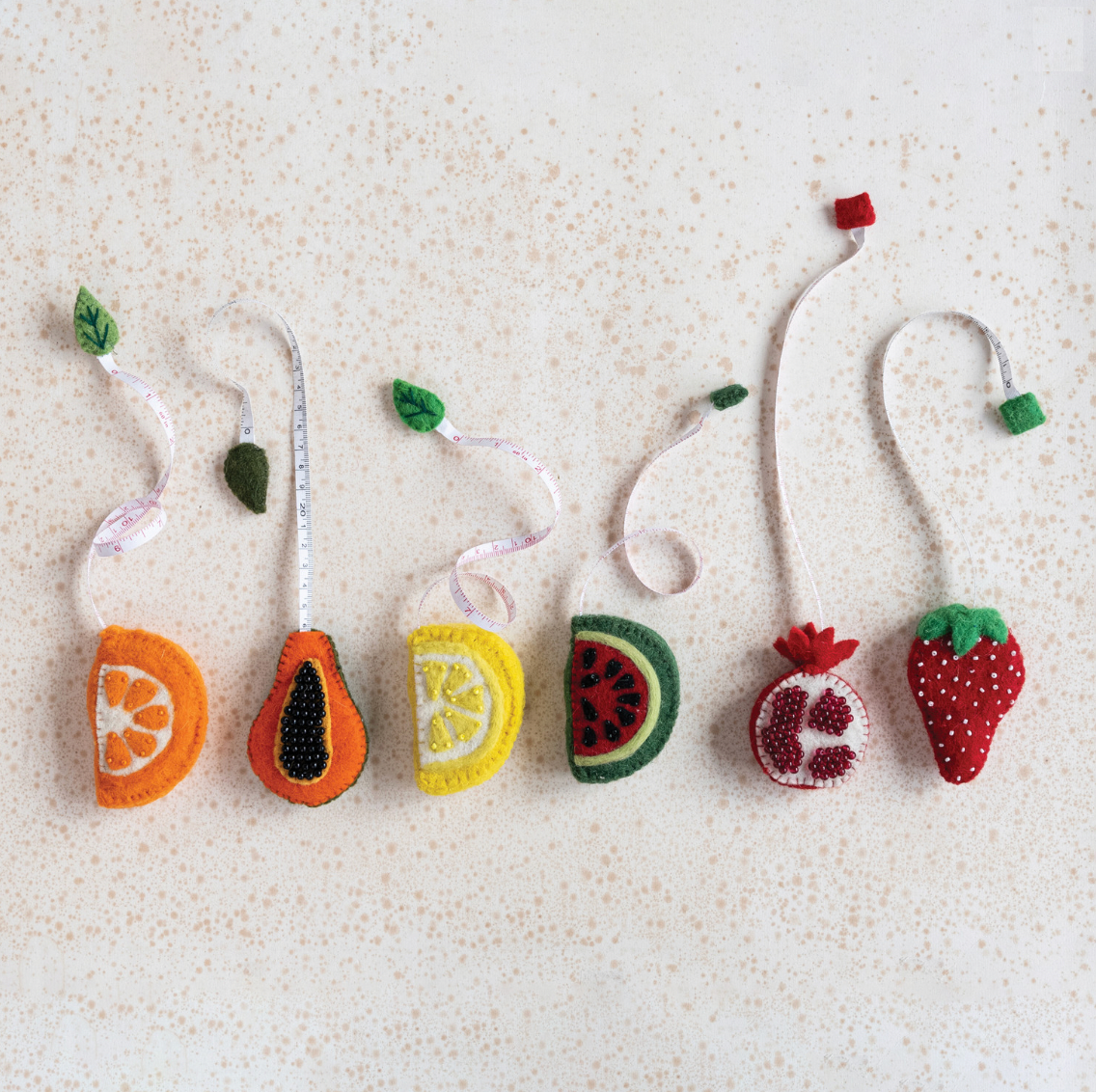 Assorted decorative fruit shaped measuring tapes
