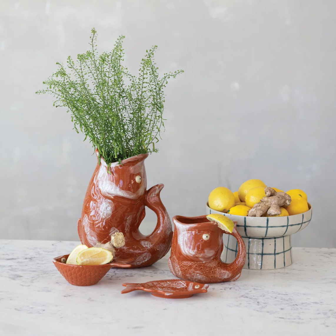 Hand-Painted Stoneware Pedestal Bowl