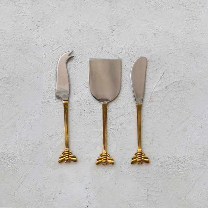 Stainless Steel & Brass Cheese Knives - Set of 3