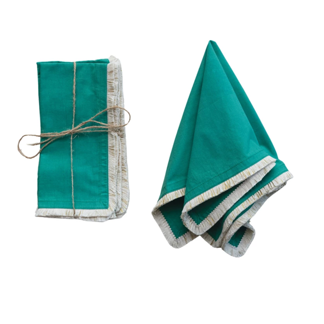 Cotton Napkins w/ Metallic Gold Thread Fringe - Set of 4