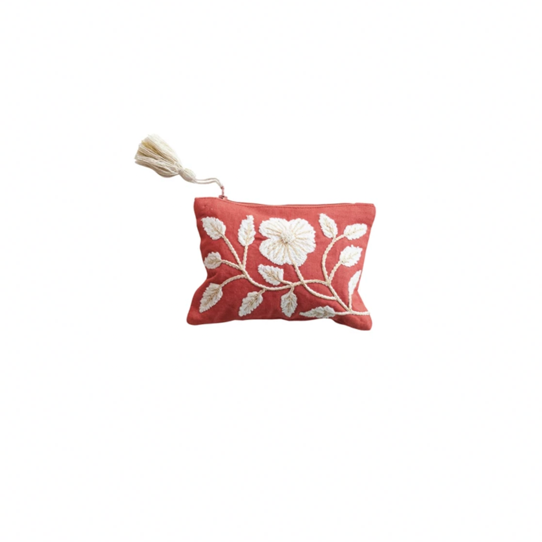 Cotton Pouch w/ Tassel & Interior Coating - Red