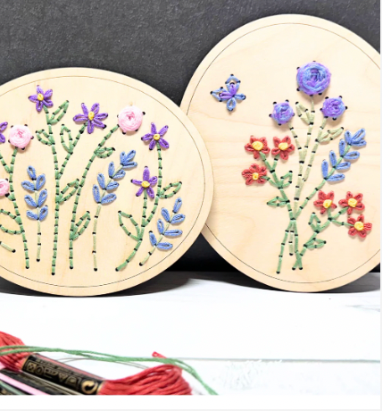 Floral Wood Hand Embroidery Kit - Garden