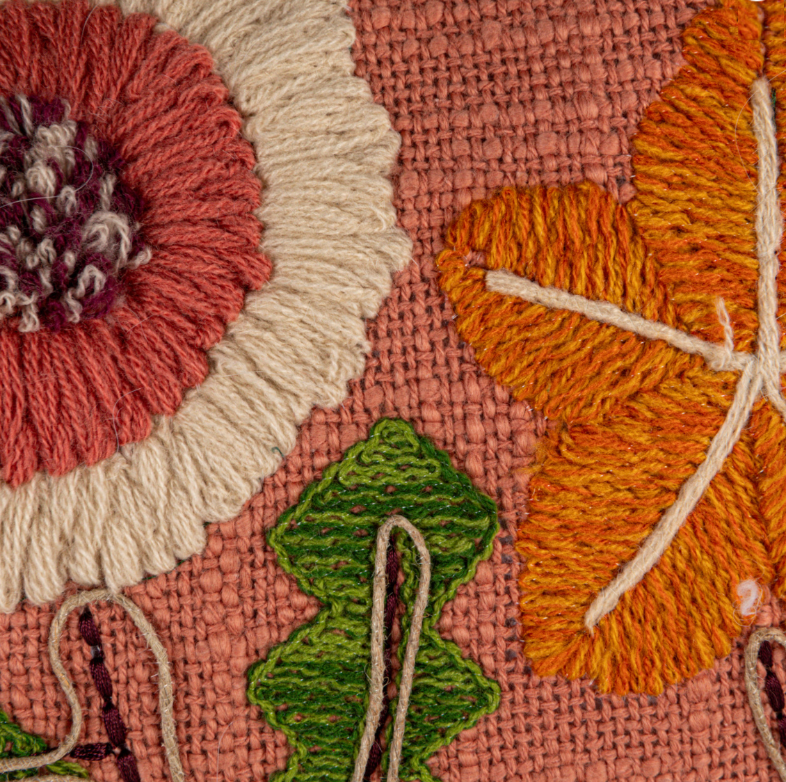 Cotton Lumbar Pillow w/ Embroidered Flowers & Eyelash Fringe