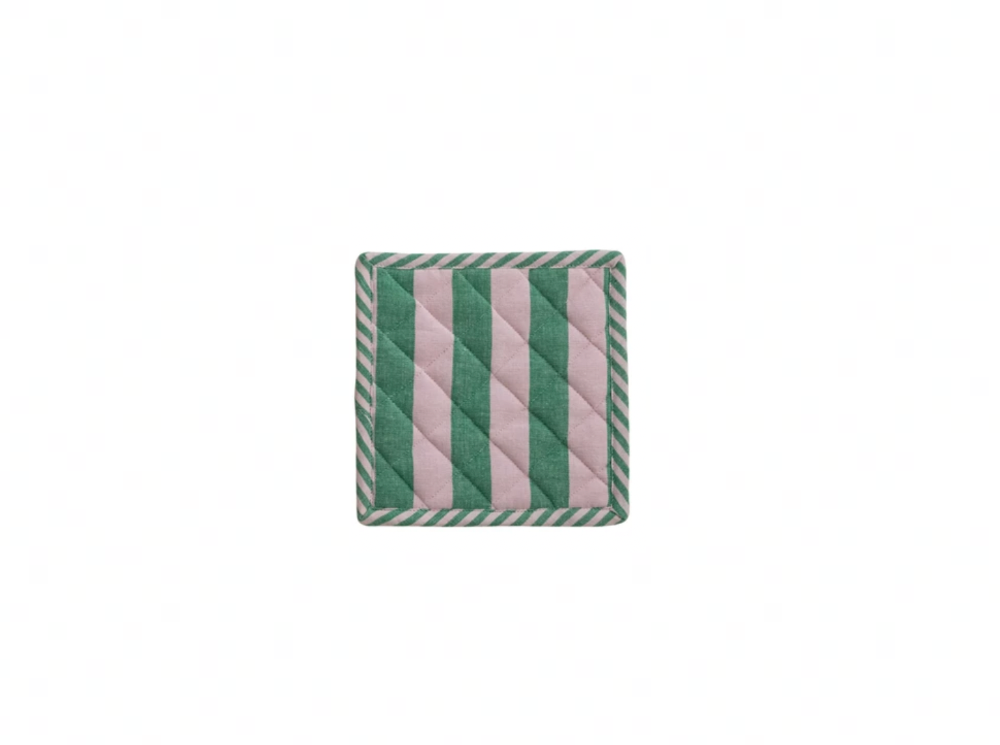 Woven Cotton Striped Pot Holder - Green & Pink