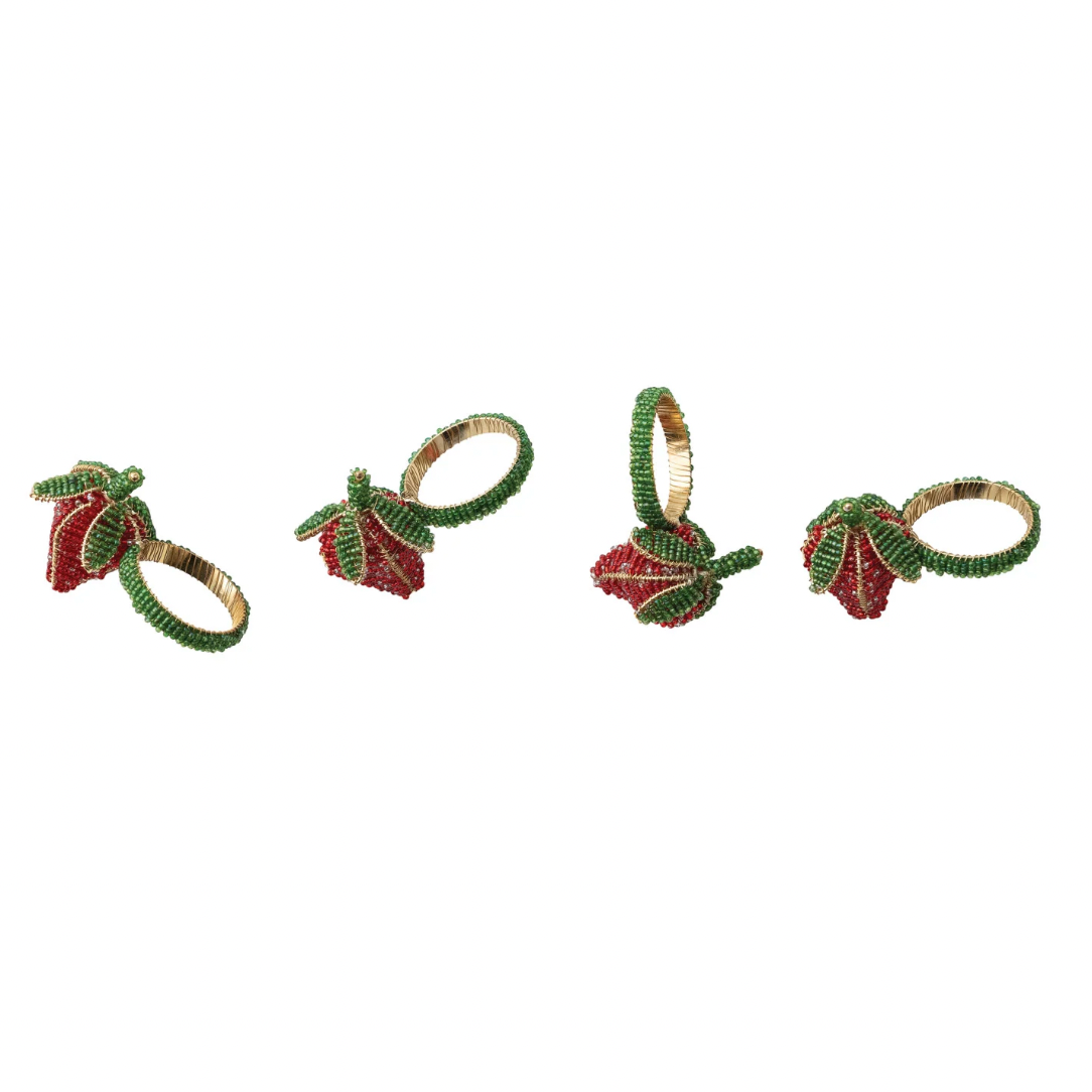 Handmade Glass Beaded Strawberry Napkin Rings - Set Of 4