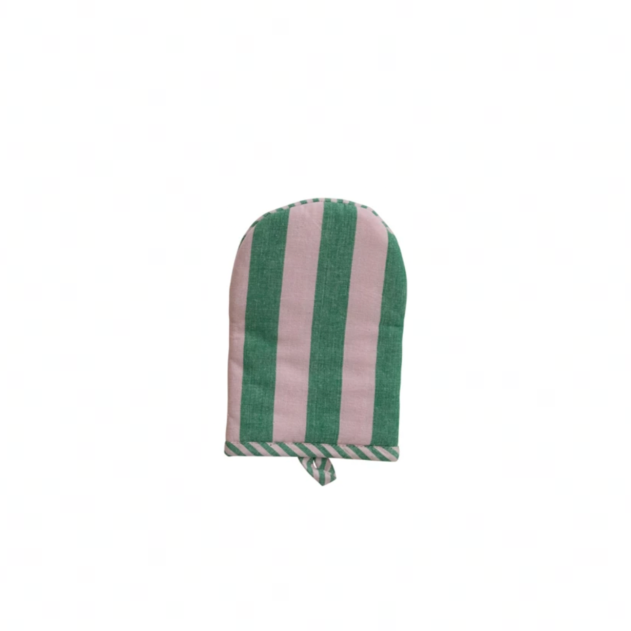 Woven Cotton Striped Oven Mitt - Green & Pink
