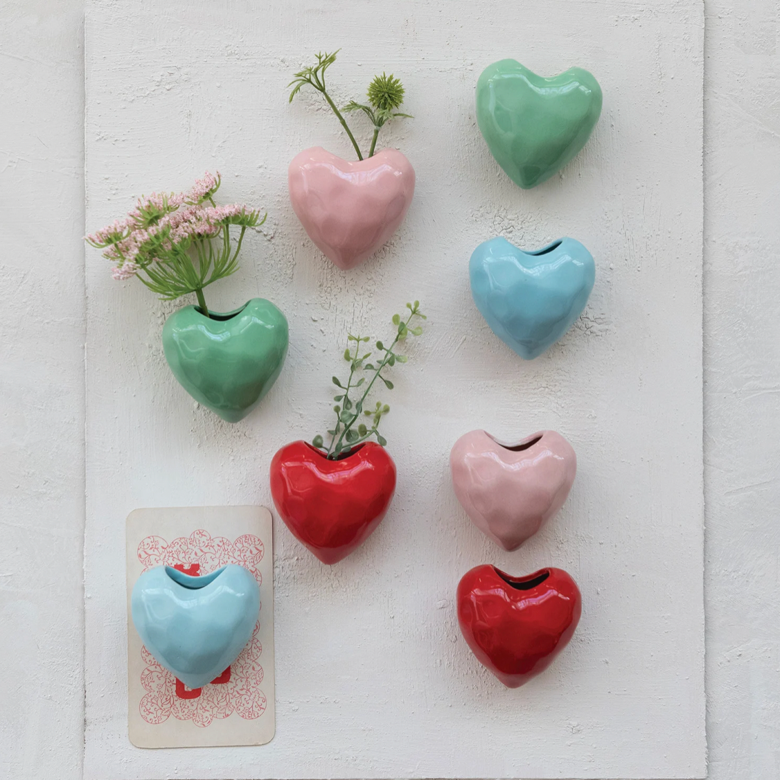 Magnetic Stoneware Heart Mini Vase - 4 Color Options