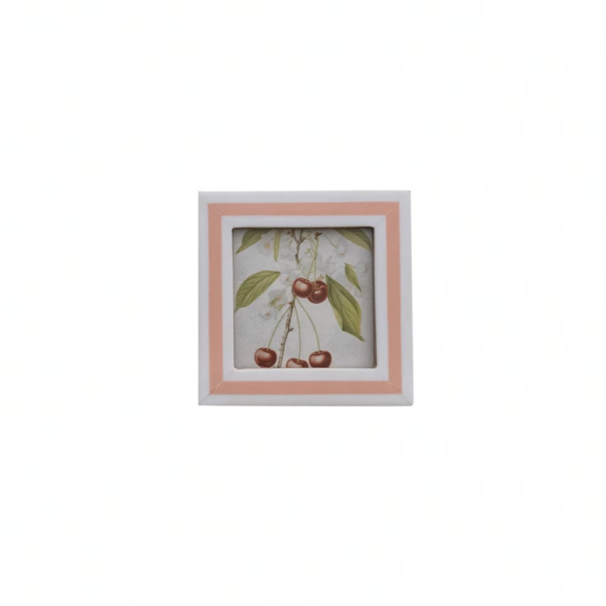Resin & MDF Photo Frame Magnet w/ Inlaid Stripes - Pink
