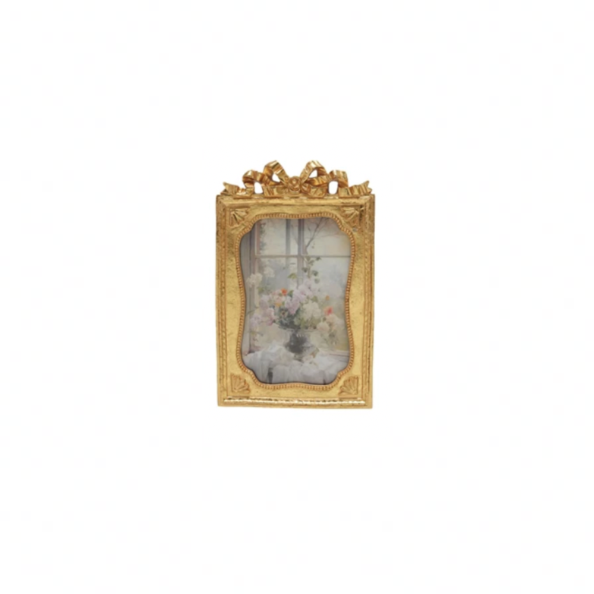 Resin Photo Frame with Bow - Gold Finish with flower picture