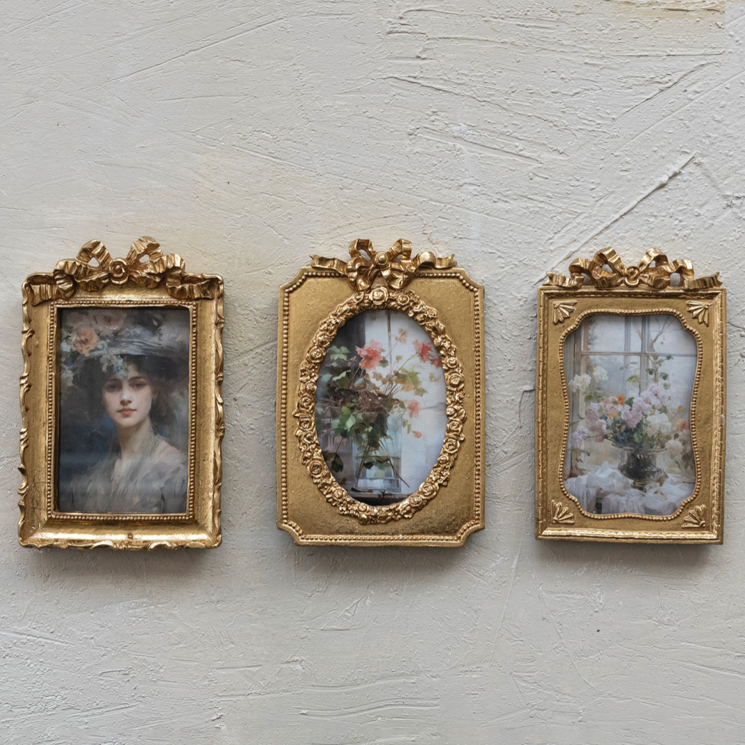 Resin Photo Frames with Bow - Gold Finish