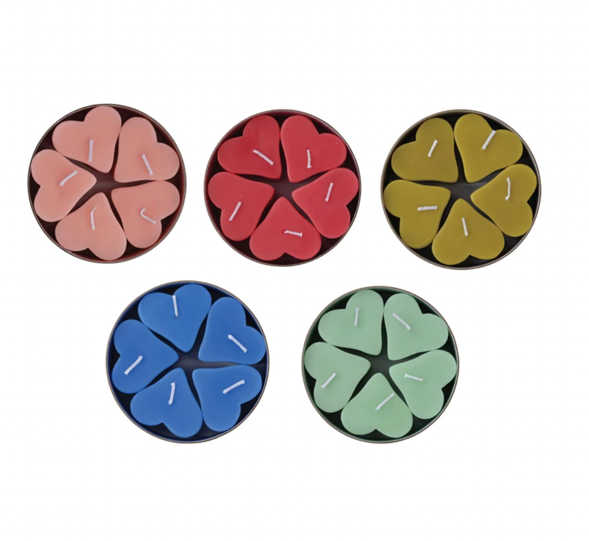 Unscented Heart Shaped Candles in Box - Set of 5 - 5 Colors