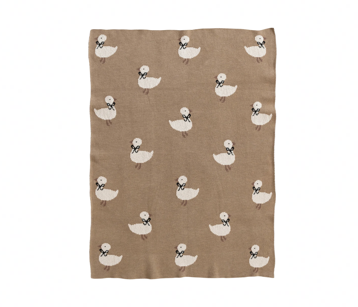 Cotton Knit Baby Blanket w/ Ducklings
