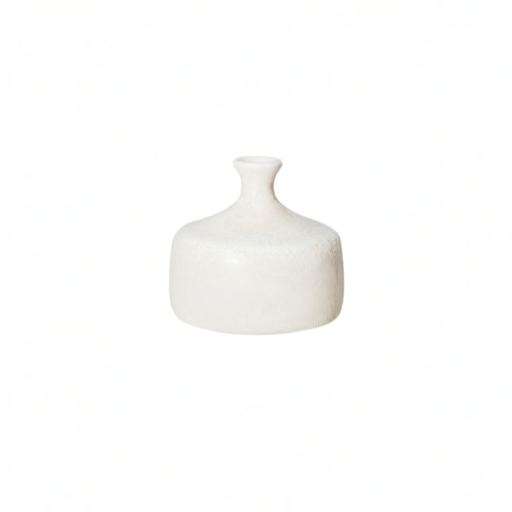Creamy Stoneware Bud Vase - Squatty 2-1/2" Square x 3-1/4"H