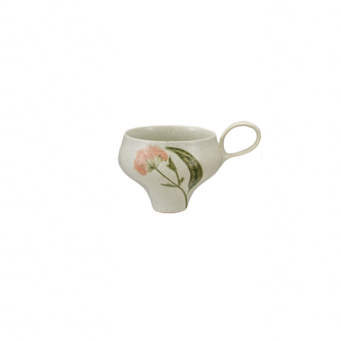 Hand-Painted Stoneware Mug with Flowers pink