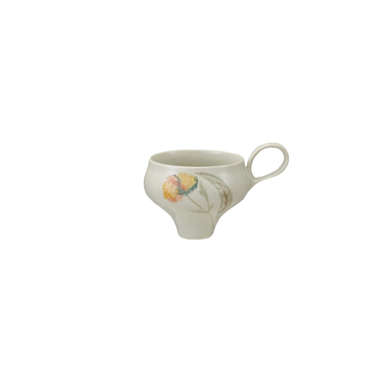 Hand-Painted Stoneware Mug with Flowers - YELLOW