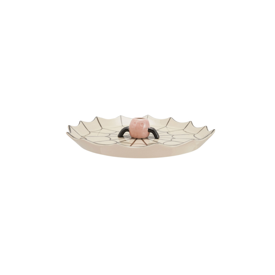 Stoneware Spider Web Platter with spider shaped toothpick holder