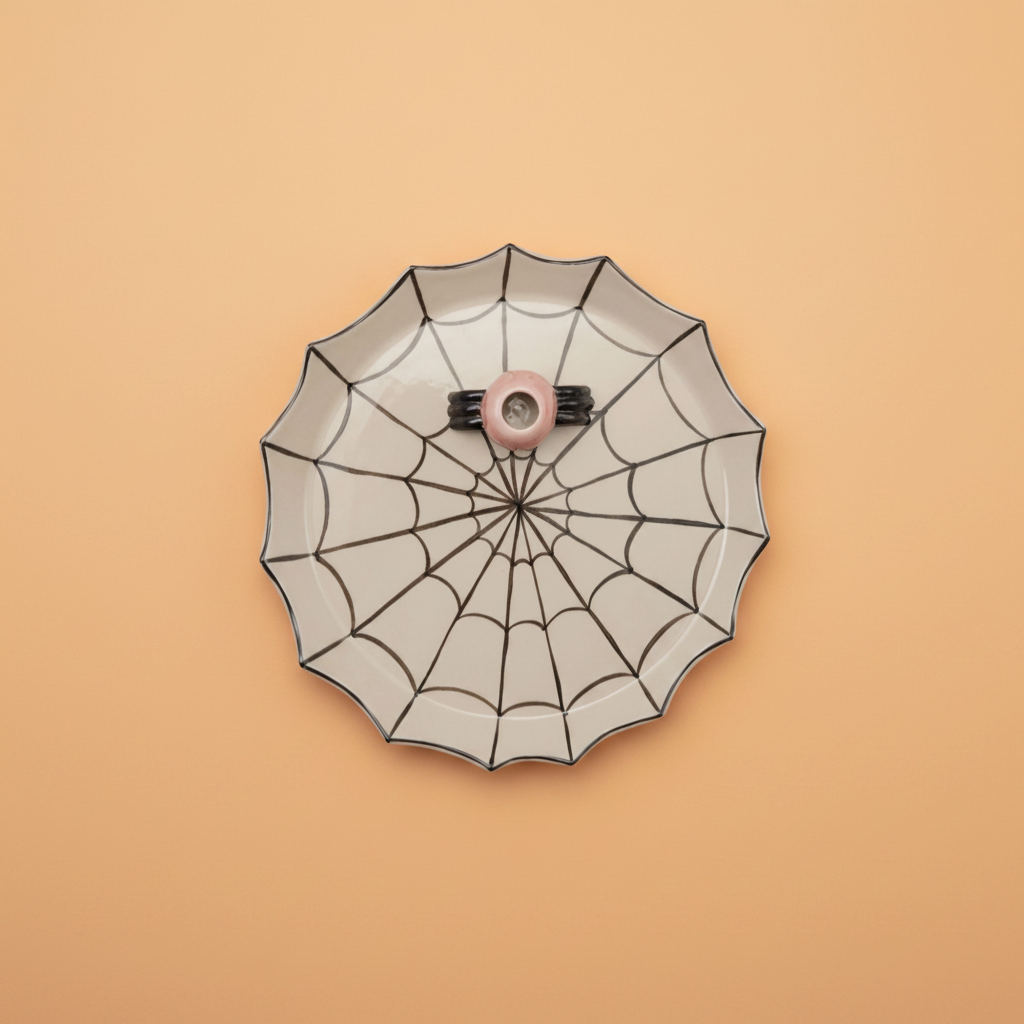 Stoneware Spider Web Platter with spider shaped toothpick holder