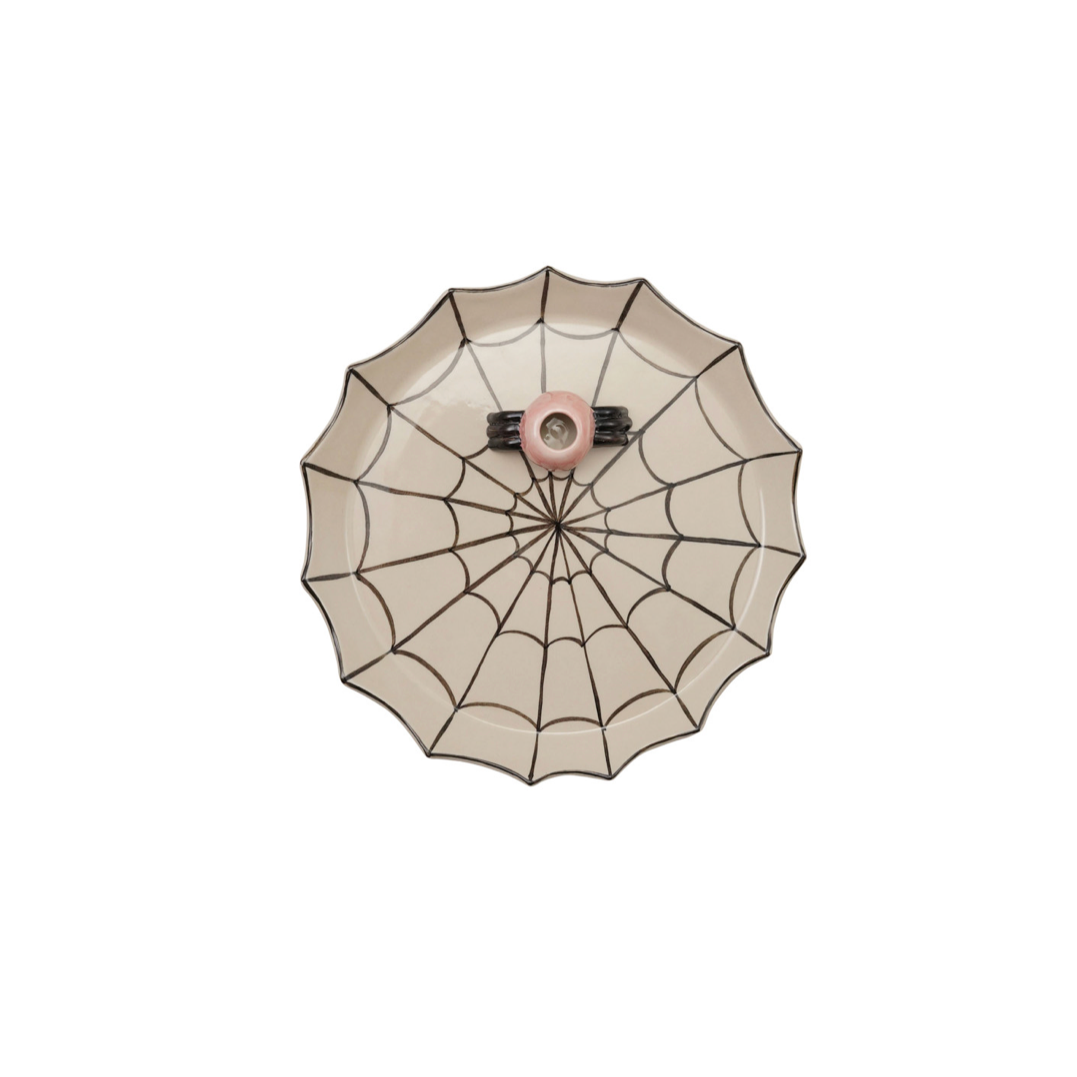 Stoneware Spider Web Platter with spider shaped toothpick holder