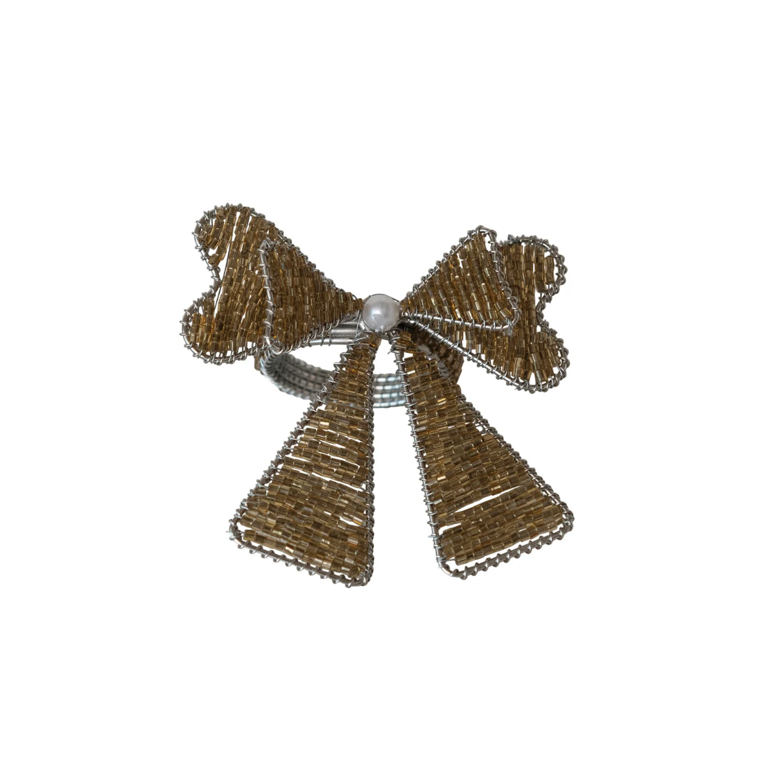 Handmade Metal & Glass Beaded Bow Napkin Rings