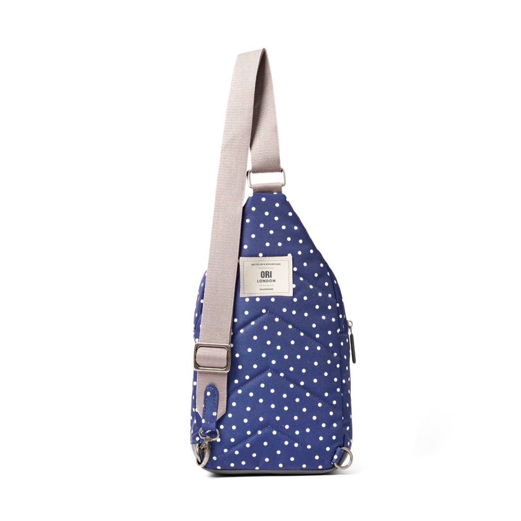Willesden Sling Bag in Navy Polka Dot
