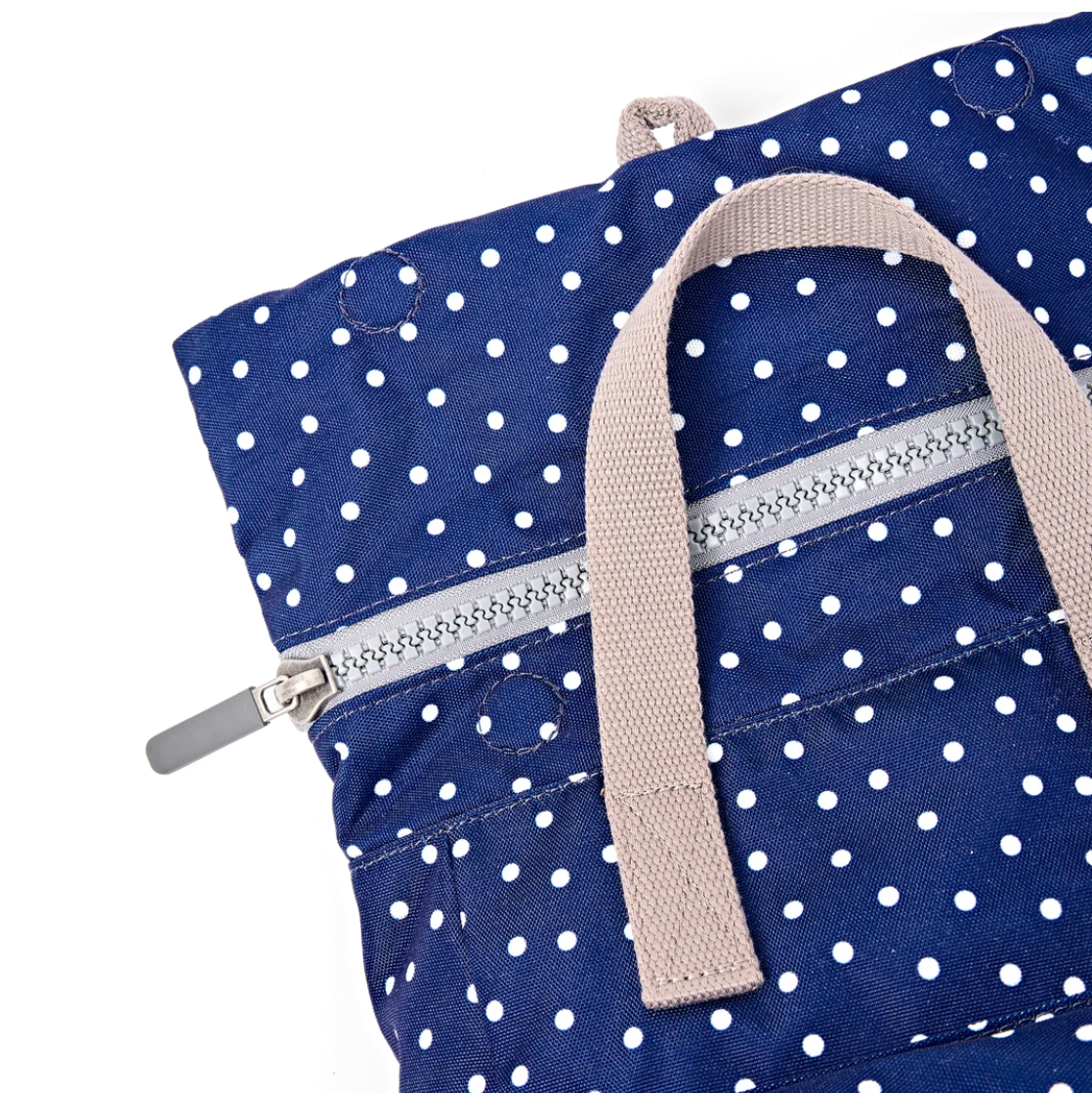 Canfield Roll Top Backpack in Navy Polka Dot