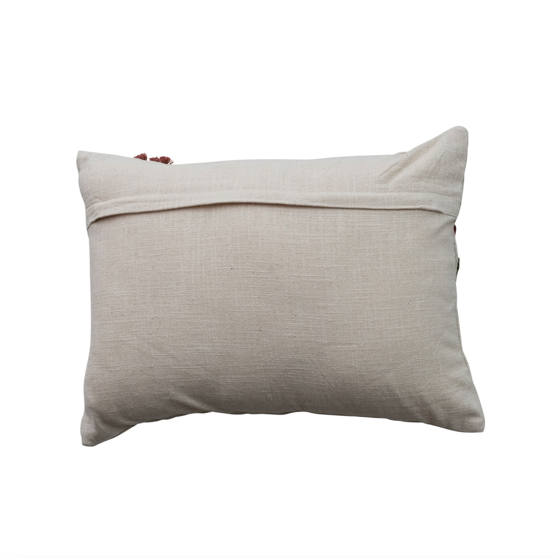 Cotton Slub Lumbar Pillow with Hand-Embroidered Flowers
