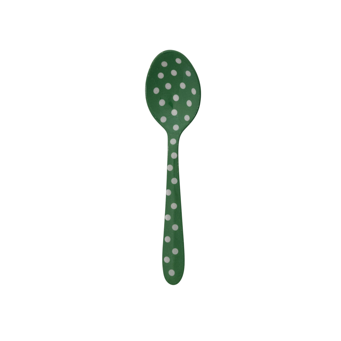 Merry Polka Dot Enameled Spoon - green with white dots