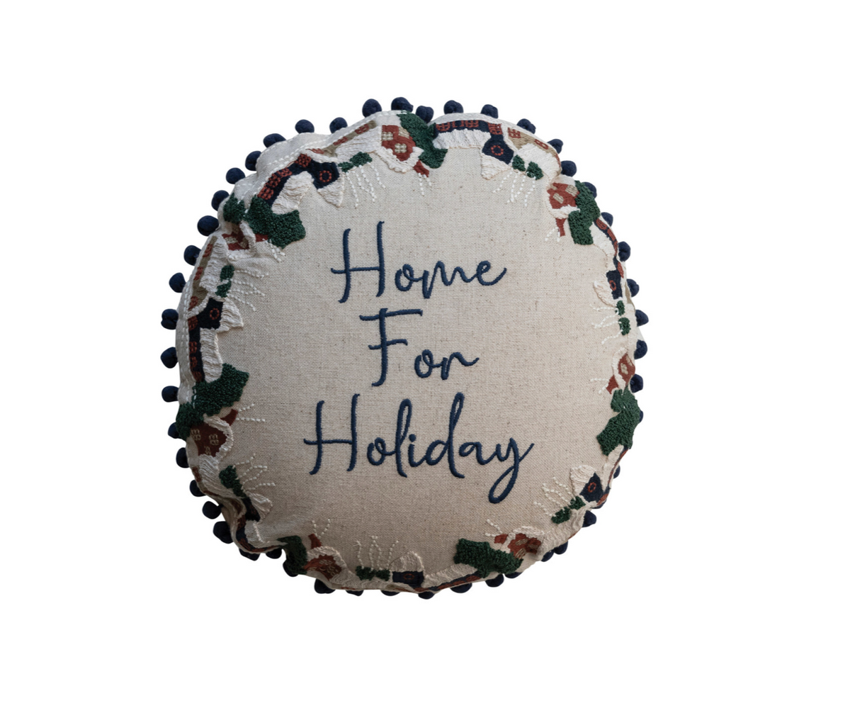 Home for the Holidays Pom Trim Pillow