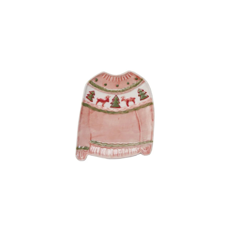 Christmas Sweater Shaped Plate - pink