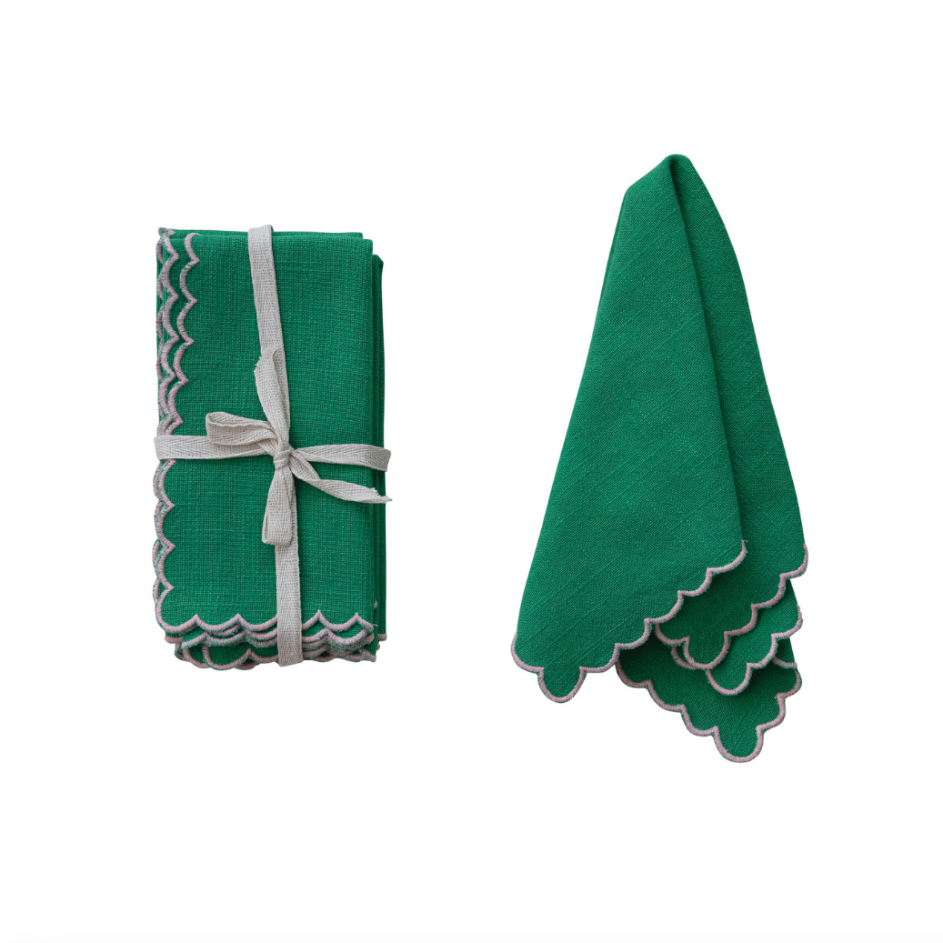 Scalloped Cotton Napkin Set - Green