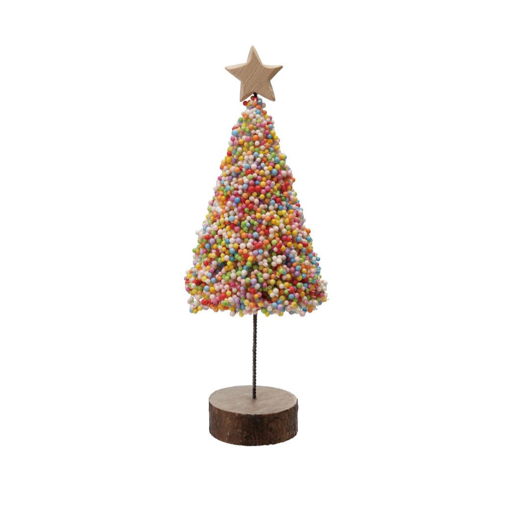 Foam Microbeads & Resin Christmas Tree with Wood Slice Base & Star - small