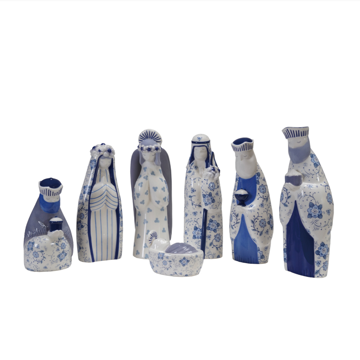Blue Floral Ceramic Nativity Set