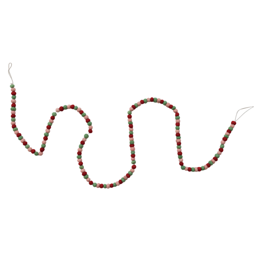 Wool Felt Tiny Ball Garland - Red, Green & Pink
