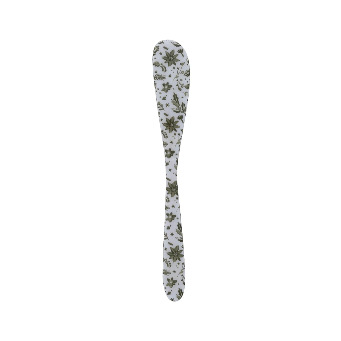 Holiday Patterned Enameled Stainless Steel Canape Knife - green mistletoe
