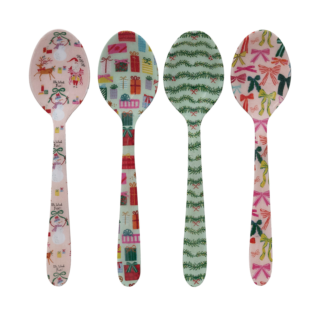 Enameled Stainless Steel Spoon with Holiday Christmas icons Pattern 