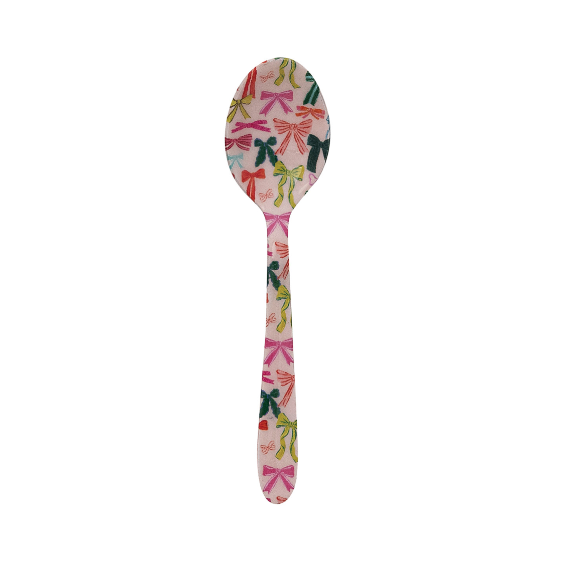 Enameled Stainless Steel Spoon with Holiday Bow Pattern