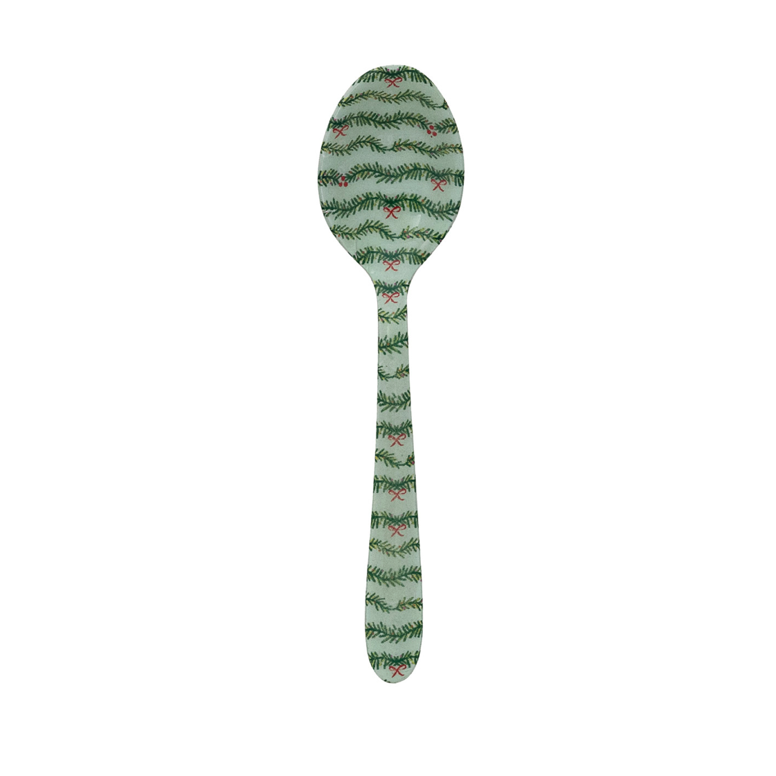 Enameled Stainless Steel Spoon with Holiday Greenery Pattern