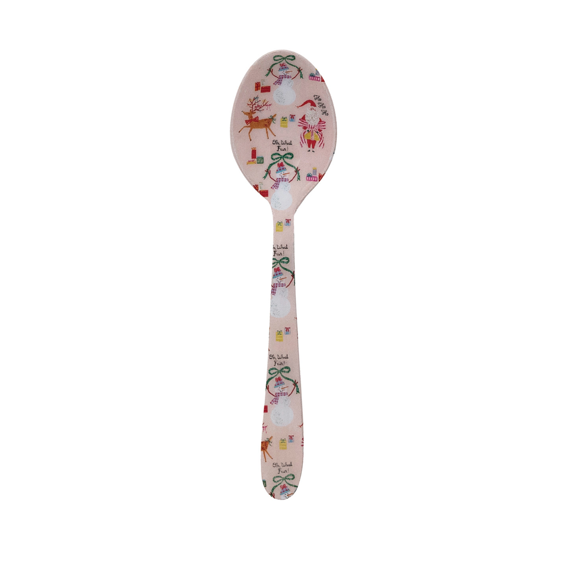 Enameled Stainless Steel Spoon with Holiday Christmas Icons Pattern