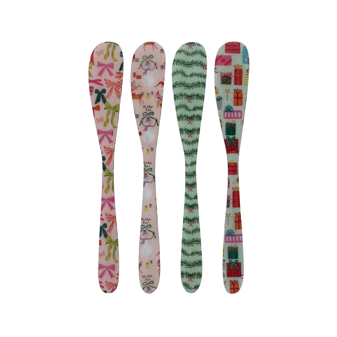 four Enameled Stainless Steel Knives with Christmas Patterns  