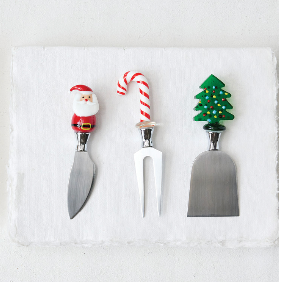 Holiday Hand-Blown Glass Cheese Knife Set