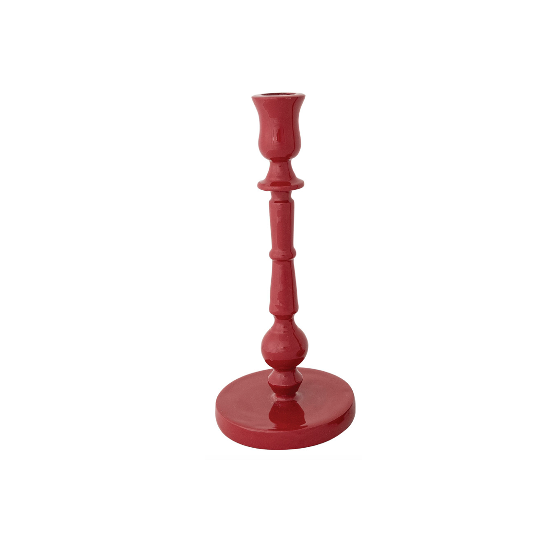 Red Enameled Cast Aluminum Taper Holders. 4-1/4" Round x 9"H