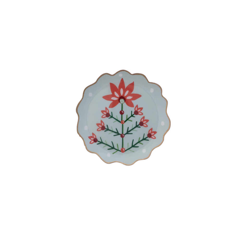 Scalloped Holiday Botanical Enamel Tray- 8-1/4" Round