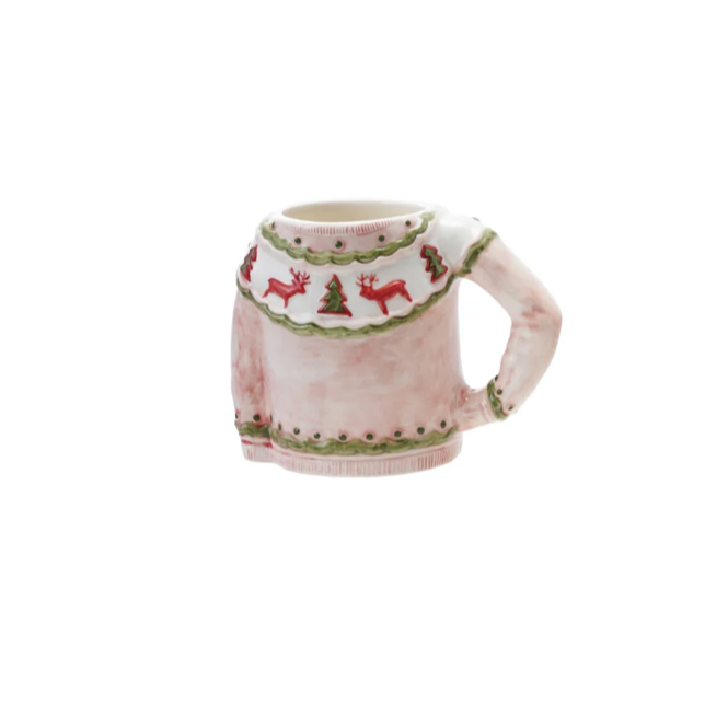 Cozy Winter Sweater Mug - Pink with Deer