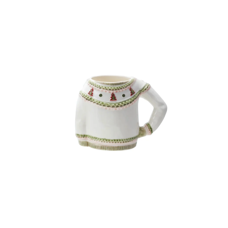Cozy Winter Sweater Mug - White with Trees