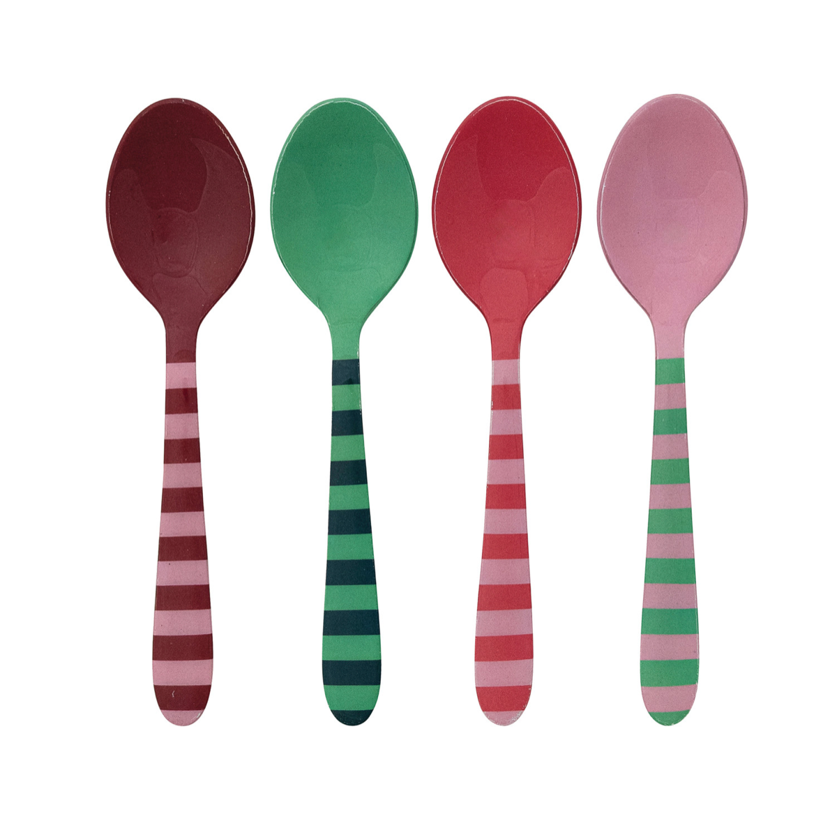 Enameled Stainless Steel Spoon with Striped Handle - 4 Colors