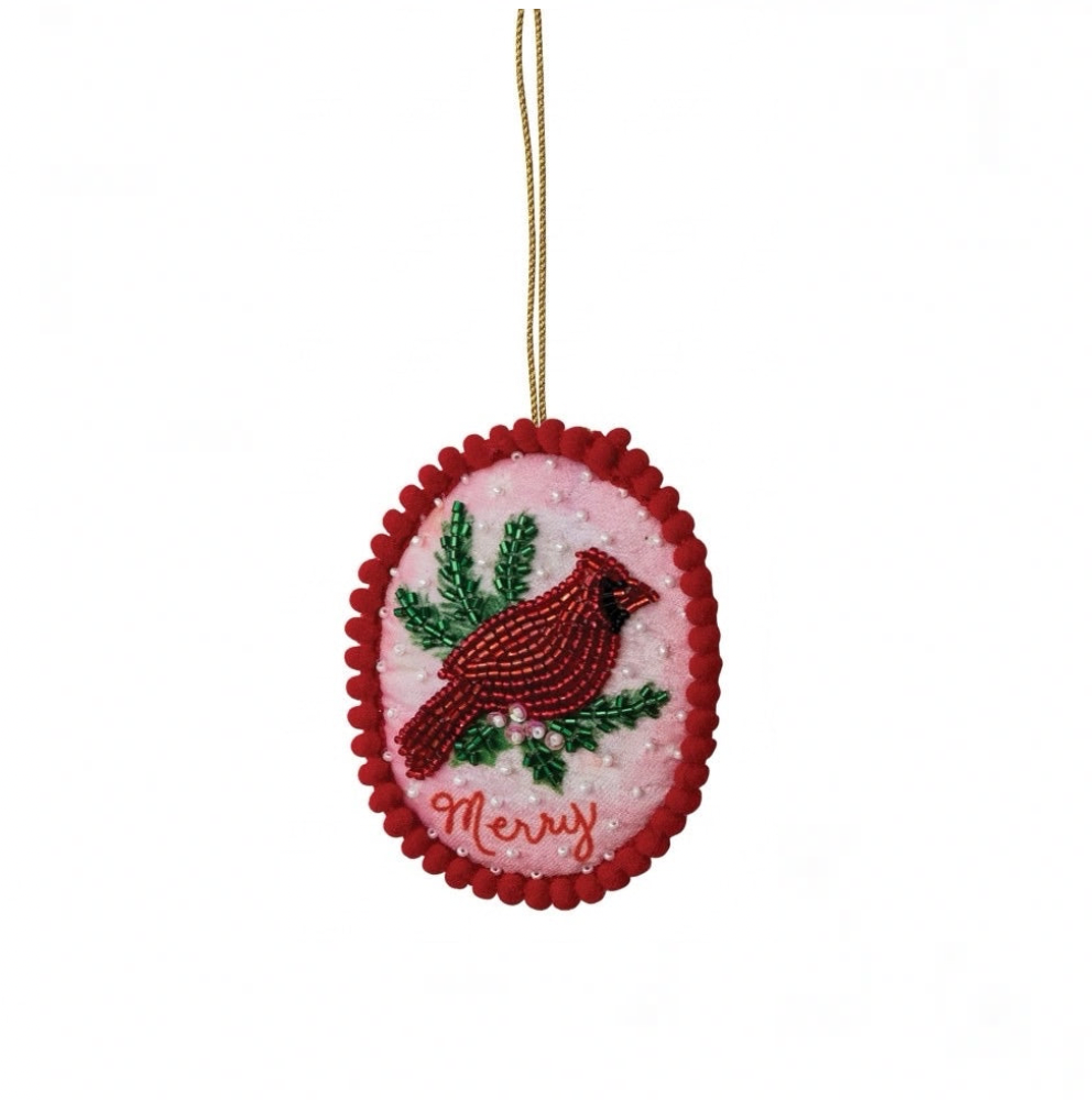 Storybook Holiday Beaded Ornament - Merry Bird
