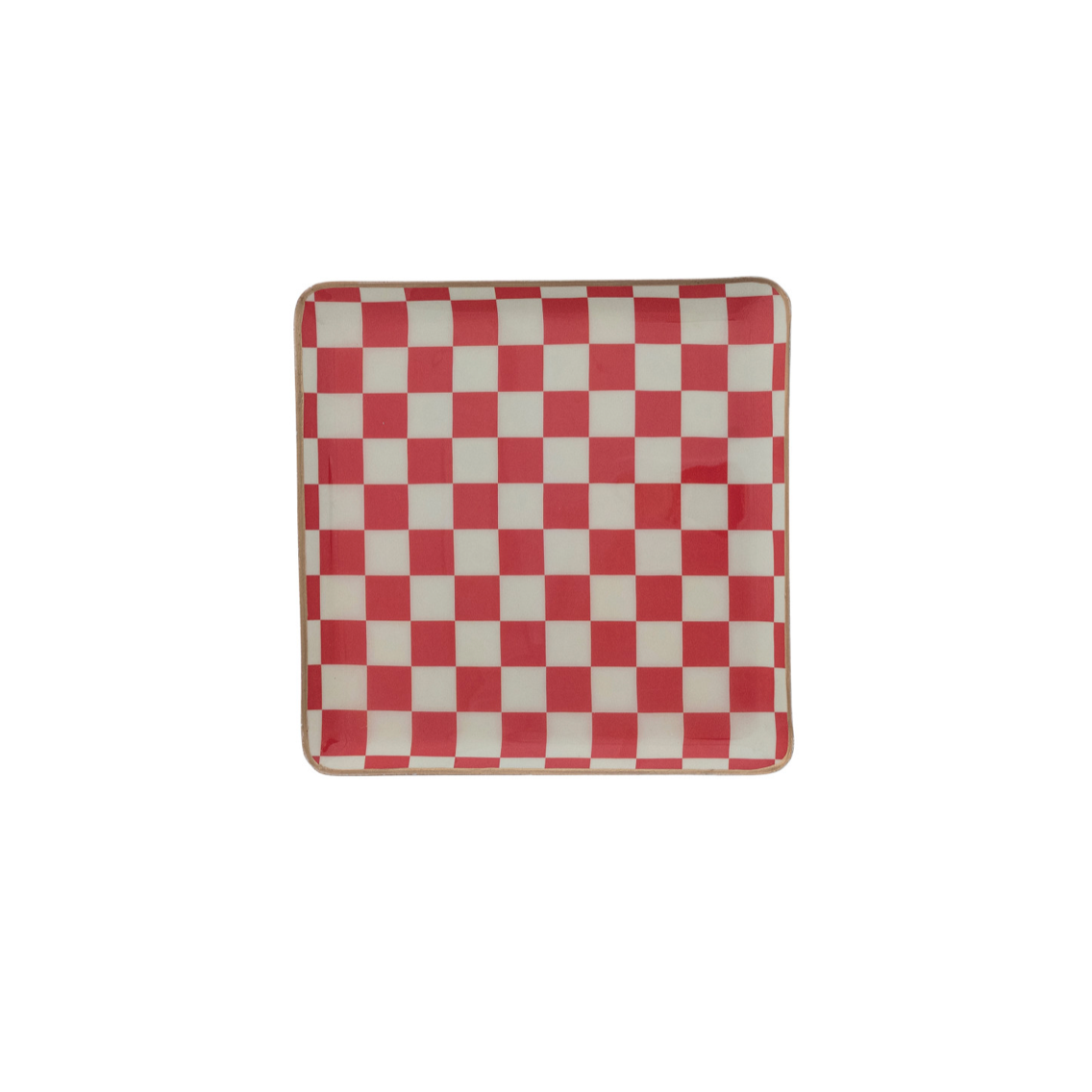 Red Check Enameled Metal Tray