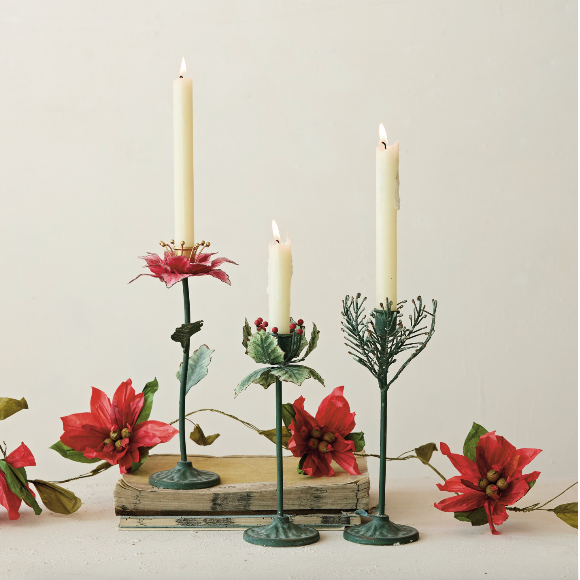 Metal Holly Leaf Taper Holder