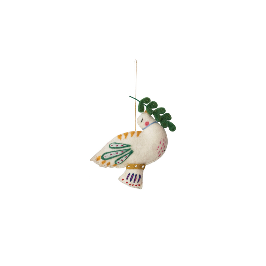 Folk Art Felt Animal Ornament - Dove