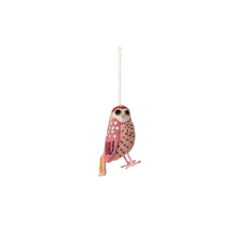 Folk Art Felt Animal Ornament - owl